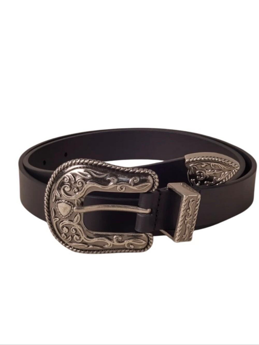 NWT Lucky Brand Genuine Leather Rope Engraved Western Buckle Belt - Size XL